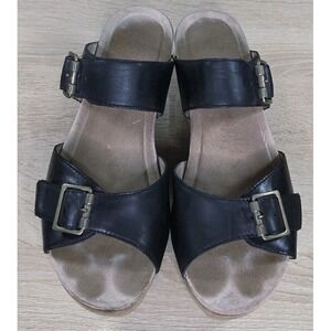 Dansko Sophie Black Leather Double Strap Platform Sandals EU 38 US 7.5 8